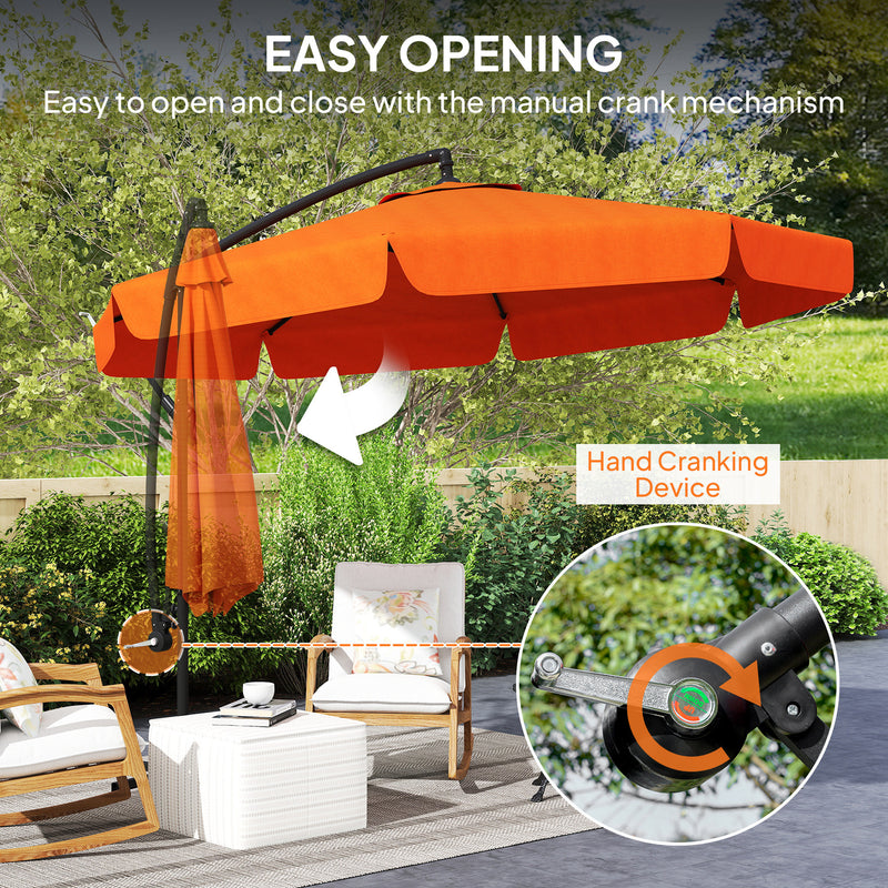 Orange 2.7m Cantilever Garden Parasol with Adjustable Crank Arm by Outsunny