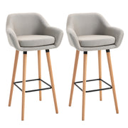 Set of 2 Upholstered Bar Stools with Solid Wood Legs for Kitchen or Dining Room Beige
