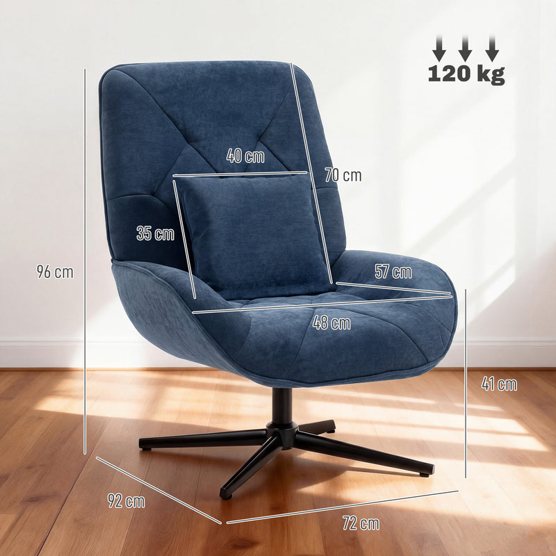 Accent Swivel Chair with High Back and Lumbar Support for Living Room or Bedroom Dark Blue AOSOM