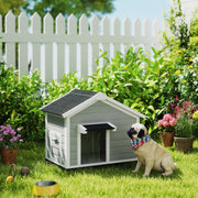 Wooden Dog House for Medium Dogs with Openable Roof and Elevated Feet Light Grey by PawHut