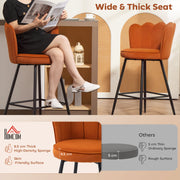 Set of 2 Orange Velvet Touch Bar Stools with Swivel and Footrest for Kitchen Island 