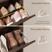 Close-up of adjustable and removable drawer shelves holding trainers and boots