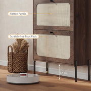 Rattan drawer panels and steel legs with foot pads and 17 cm clearance underneath