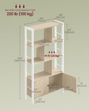 Full labelled dimensions diagram showing the bookcase at 74 x 30 x 154.5 cm with 100 kg total load capacity