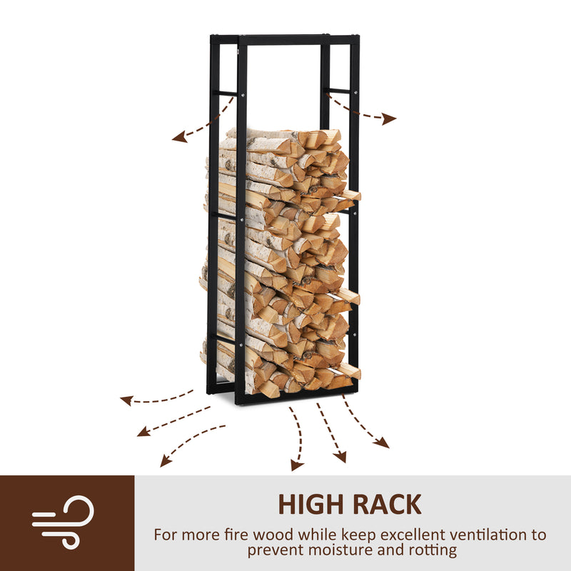 Tall Metal Firewood Log Holder Rack With Tiered Storage For Indoor Outdoor Use Black