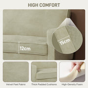 Two Seater Velvet Feel Sofa With Padded Cushions For Lounge Or Living Room, Beige