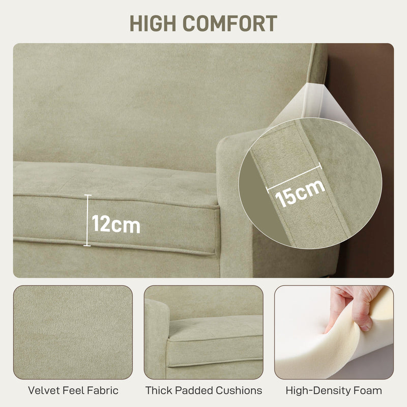 Two Seater Velvet Feel Sofa With Padded Cushions For Lounge Or Living Room, Beige