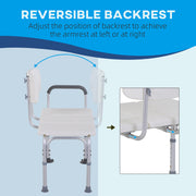 Height Adjustable Shower Chair With Backrest And Armrests For Elderly Support, White