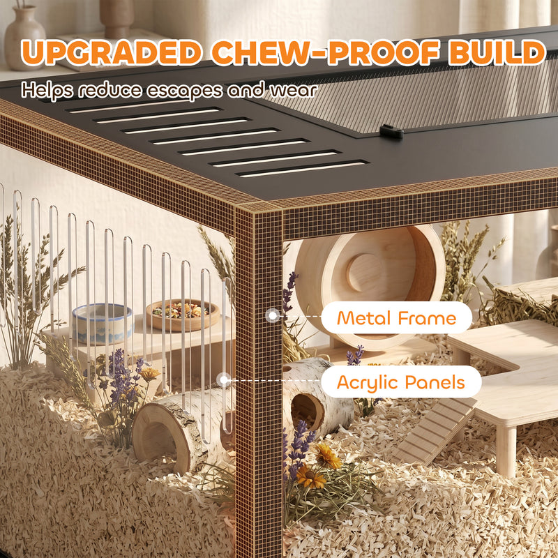 Hamster Cage with Deep Base for Natural Digging and Easy Cleaning Black Transparent