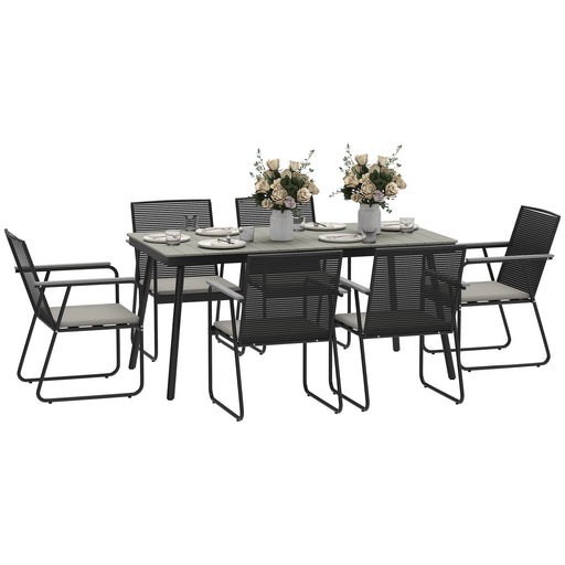 Grey 6 Seater Patio Dining Set With Cushions and Rattan Backrest by Outsunny