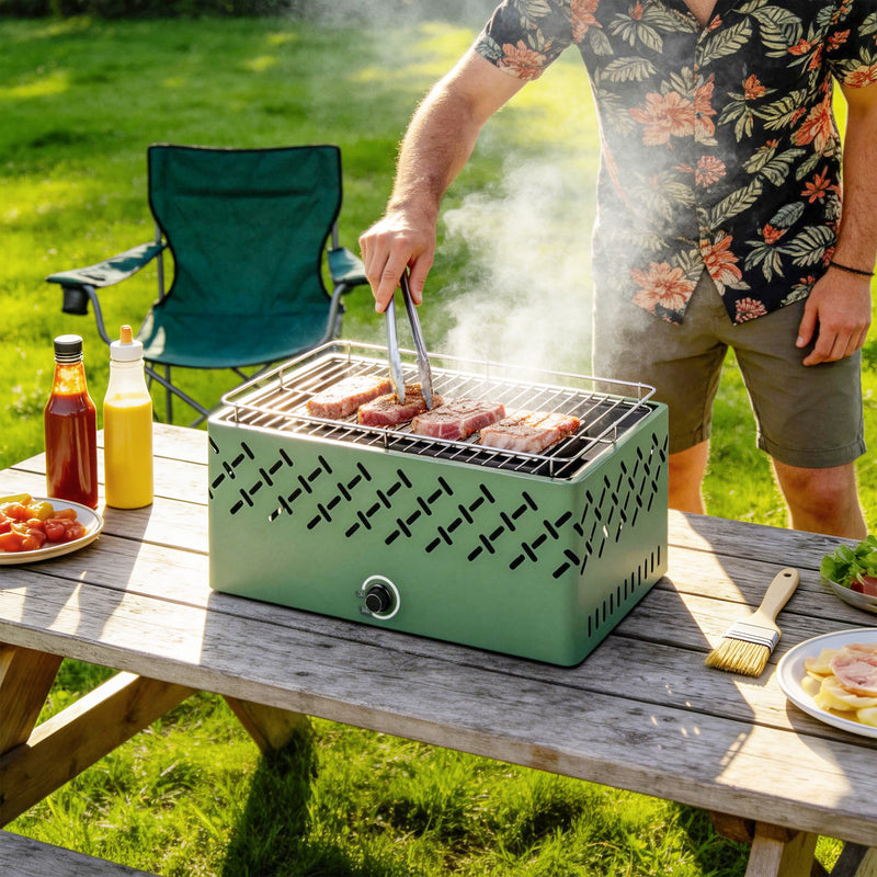 Portable Charcoal Barbecue with Adjustable Fan for Easy Outdoor Cooking Light Green