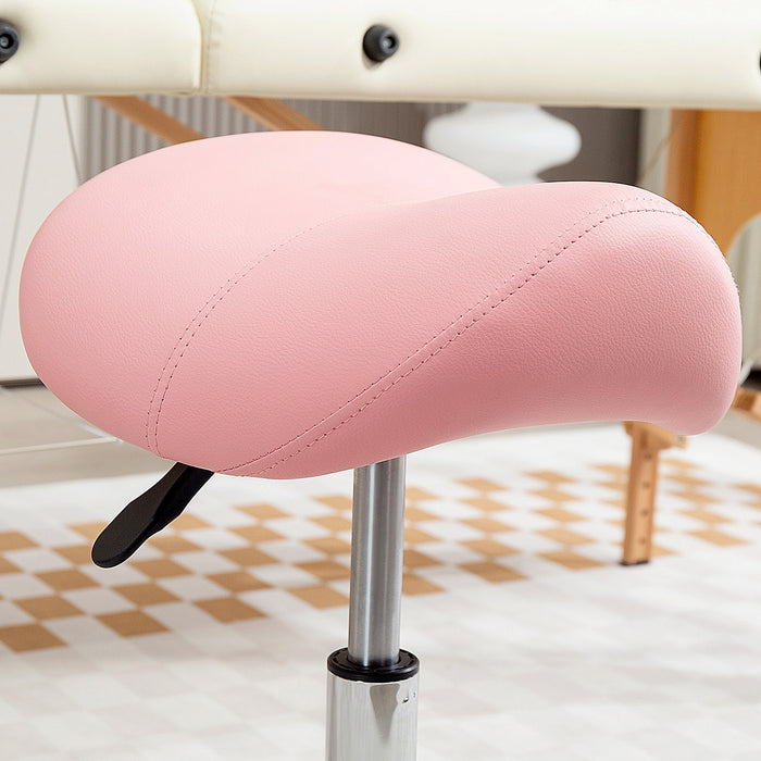 Pink Adjustable Saddle Stool with PU Leather and Steel Frame for Salon Spa Massage by HOMCOM
