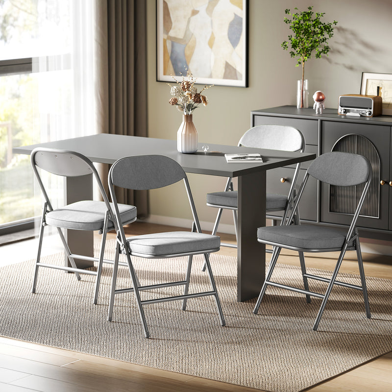 Folding Chairs Set of 4 for Extra Comfortable Guest Seating with Padded Corduroy Grey Homcom