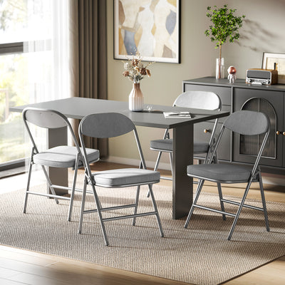 Folding Chairs Set of 4 for Extra Comfortable Guest Seating with Padded Corduroy Grey Homcom