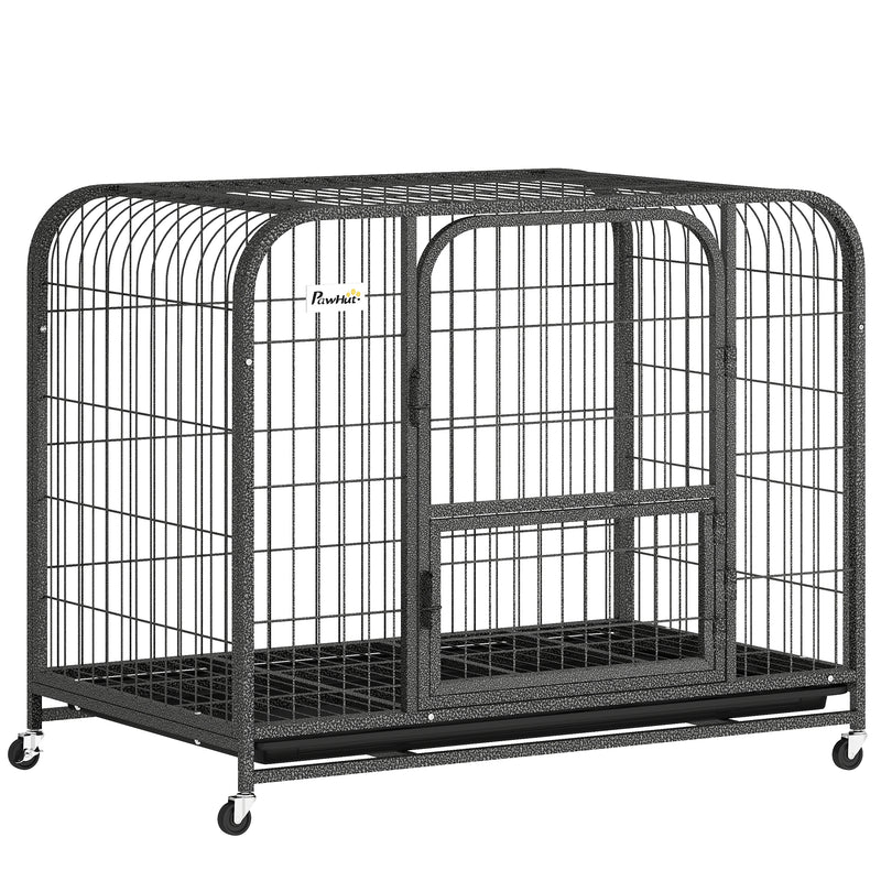 Steel Dog Crate for Small and Medium Dogs with Triple Doors and Removable Tray Black Pawhut