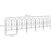 Black Metal Garden Fence Panels Set of 5 Decorative Border Edging With Heart Design