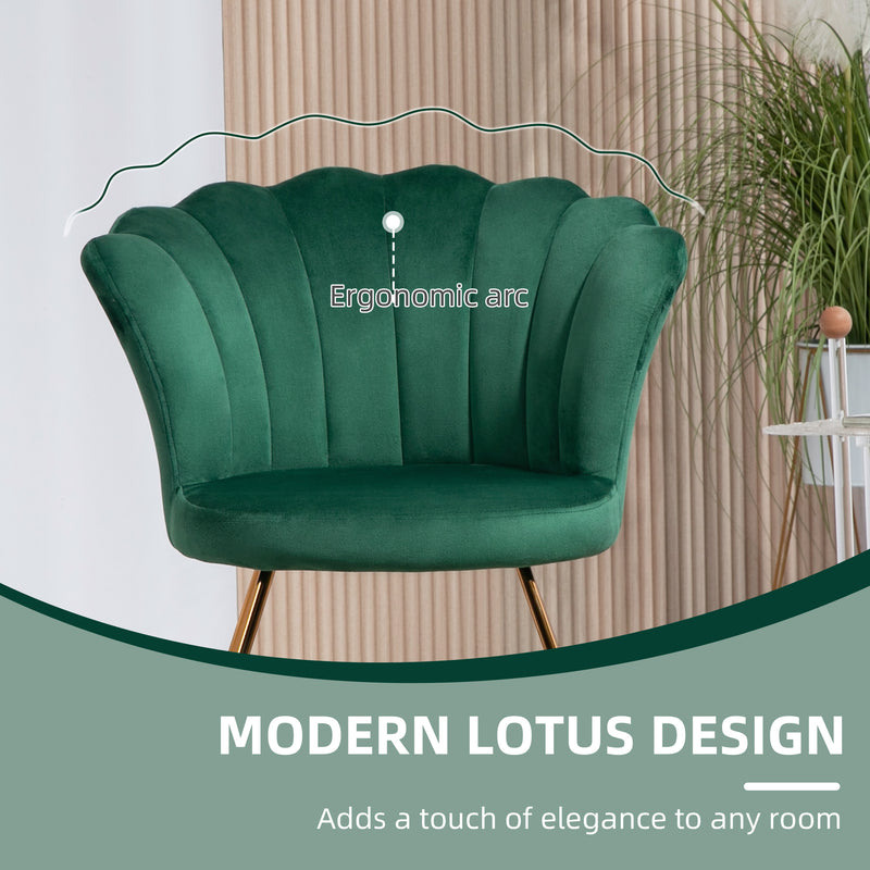 Green Velvet Lotus Petal Accent Chair With Gold Legs by HOMCOM