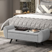 Dark Grey Upholstered Storage Ottoman Bench with Armrests and Rubberwood Legs by HOMCOM