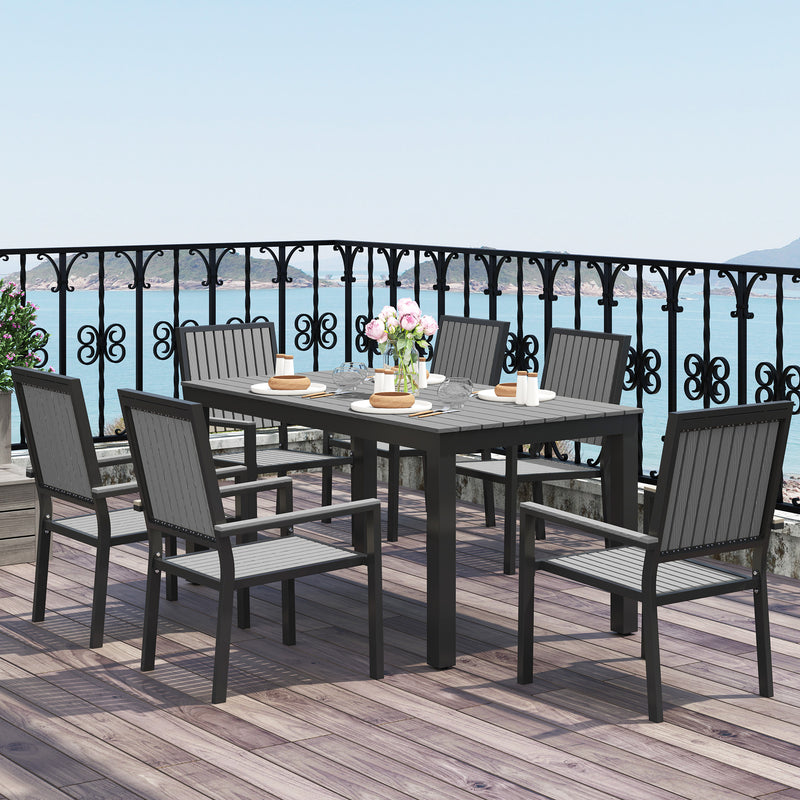 Grey 6 Seater Patio Dining Set with Stackable Chairs and Aluminium Frame by Outsunny