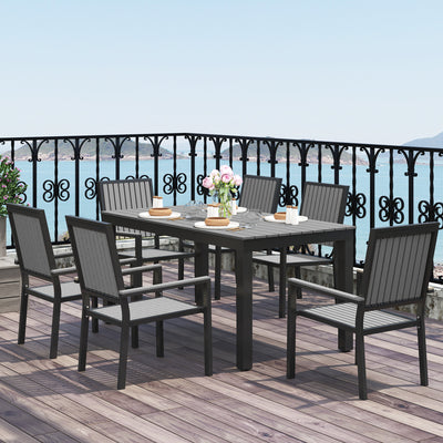 Grey 6 Seater Patio Dining Set with Stackable Chairs and Aluminium Frame by Outsunny