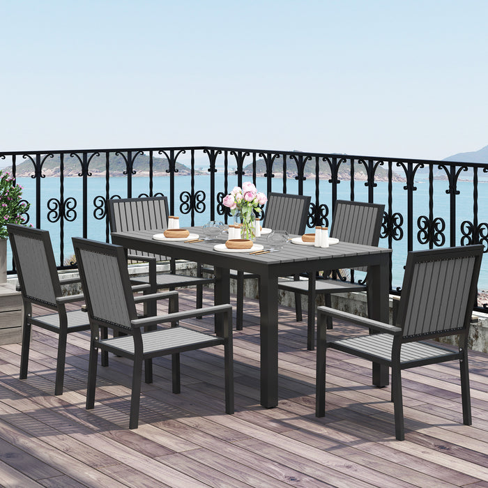 Grey 6 Seater Patio Dining Set with Stackable Chairs and Aluminium Frame by Outsunny