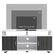 Grey and White TV Cabinet for TVs up to 50 Inch with Storage Shelves and Cupboards