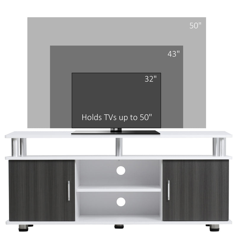 Grey and White TV Cabinet for TVs up to 50 Inch with Storage Shelves and Cupboards