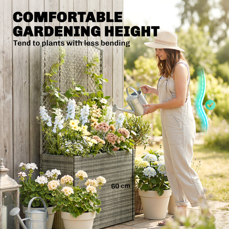 Raised Rattan Planter with Trellis for Easy Gardening Without Bending Dark Grey Outsunny