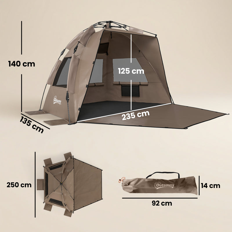 Pop Up Beach Tent for Quick Sun Shelter with Mesh Windows and Carry Bag Brown Outsunny
