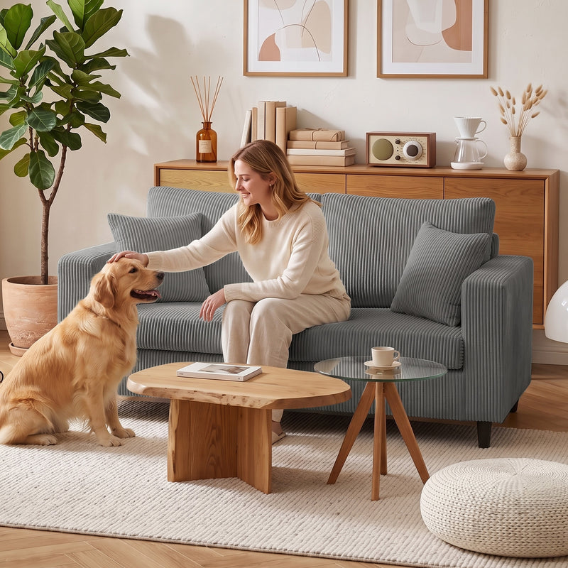 2 Seater Extra Wide Loveseat Sofa With Deep Corduroy Seat For Spacious Relaxing