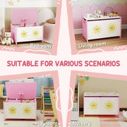 Kids Wooden Toy Storage Box with Safety Hinges and Handles for Playroom or Bedroom Pink 60x37x39 cm