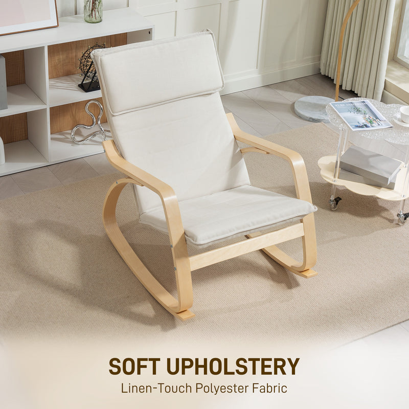 Cream White Upholstered Rocking Chair with High Back and Headrest for Living Room by HOMCOM