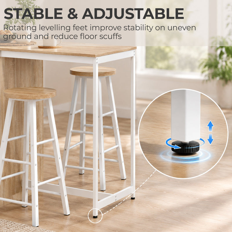 Close-up of the adjustable foot pad on the bar table leg