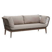 Side view of the bronze and charcoal 3 seater sofa on a plain background