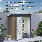The galvanised steel shed roof in heavy rain, labelled for rain protection, snow protection and rust prevention