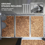 The four included ground stakes shown fixed through the shed base corners into the ground