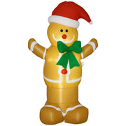 6ft inflatable gingerbread man in a Santa hat and green bow tie on a white background