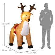 Dimensions diagram of the reindeer: 180 cm high, 155 cm long and 80 cm deep, beside a 6ft figure
