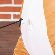 Close-up of a tether cord attached to the reindeer white chest