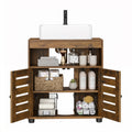 Rustic brown Vasagle bathroom cabinet fitted around pedestal sink