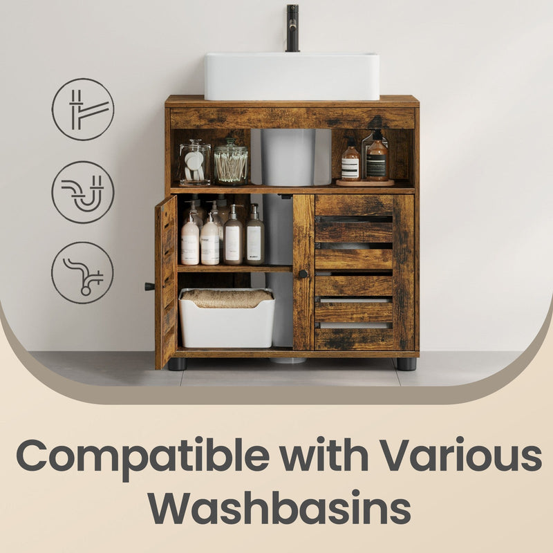 Bathroom cabinet interior shelf holding towels and toiletries