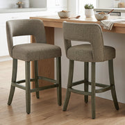 Two brown chenille bar stools at a kitchen island