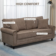 Brown sofa back cushion, seat cushion and throw pillow labelled detail