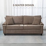 Brown 196cm-wide fabric sofa, full front view showing three-seat width