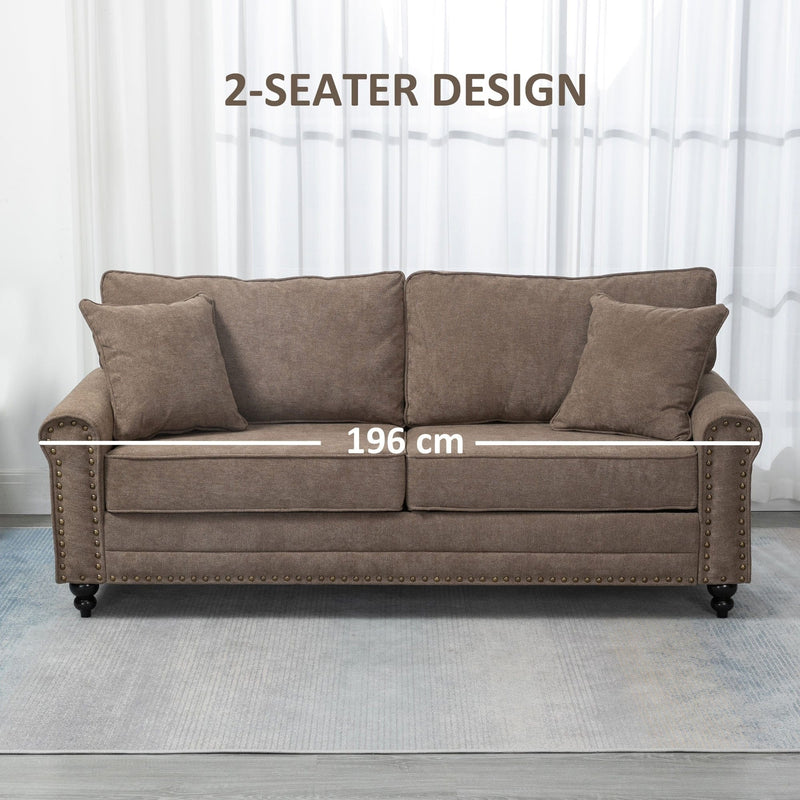 Brown 196cm-wide fabric sofa, full front view showing three-seat width