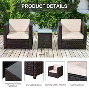 Product details panel showing the tempered glass tabletop, elevated base, steel frame and soft cushion