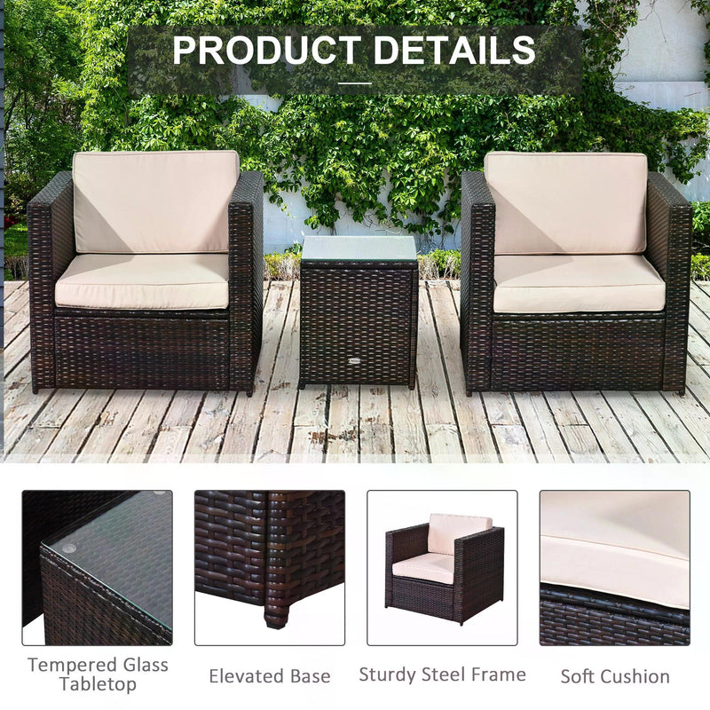 Product details panel showing the tempered glass tabletop, elevated base, steel frame and soft cushion