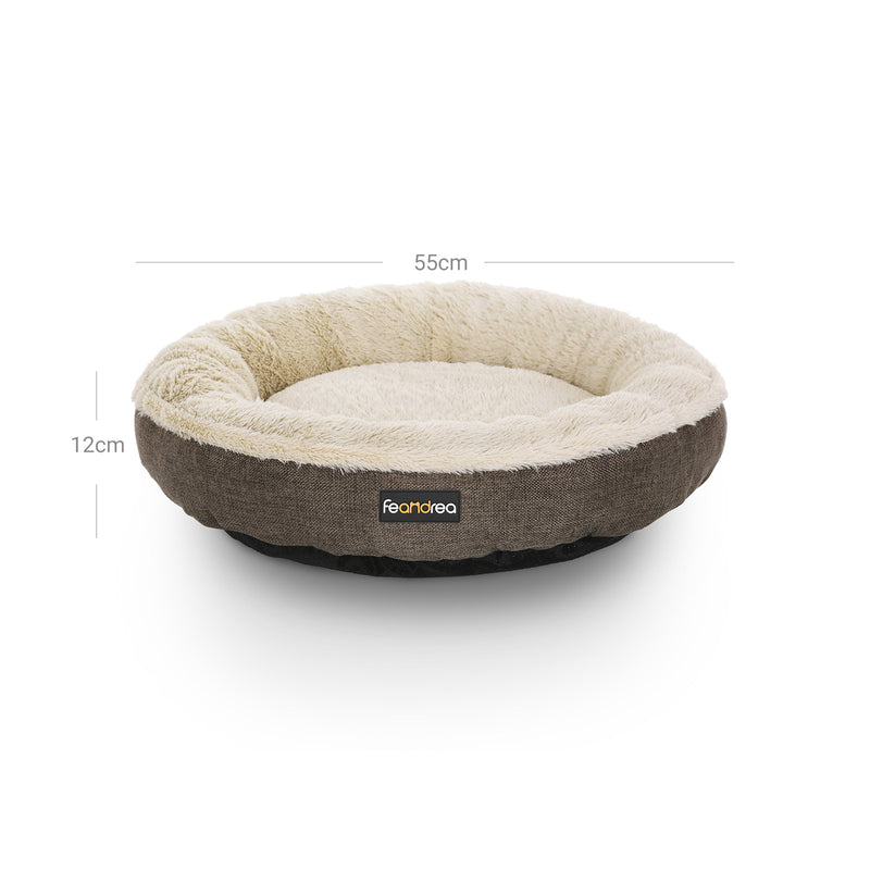 Dog bed styled in a home living room setting