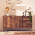 Brown geometric pattern sideboard with hairpin legs in a lifestyle setting