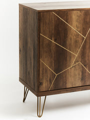 In-box parts and components for the brown sideboard with hairpin legs